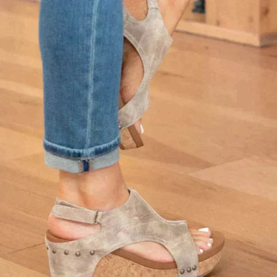 Orthopedic Leather Women's Sandal with Wedge Heel and Comfort Footbed