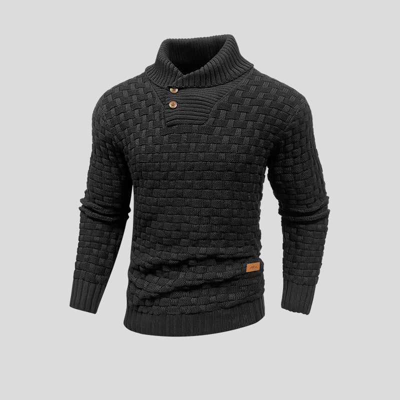 Buttoned Sweater with Half Collar for Men