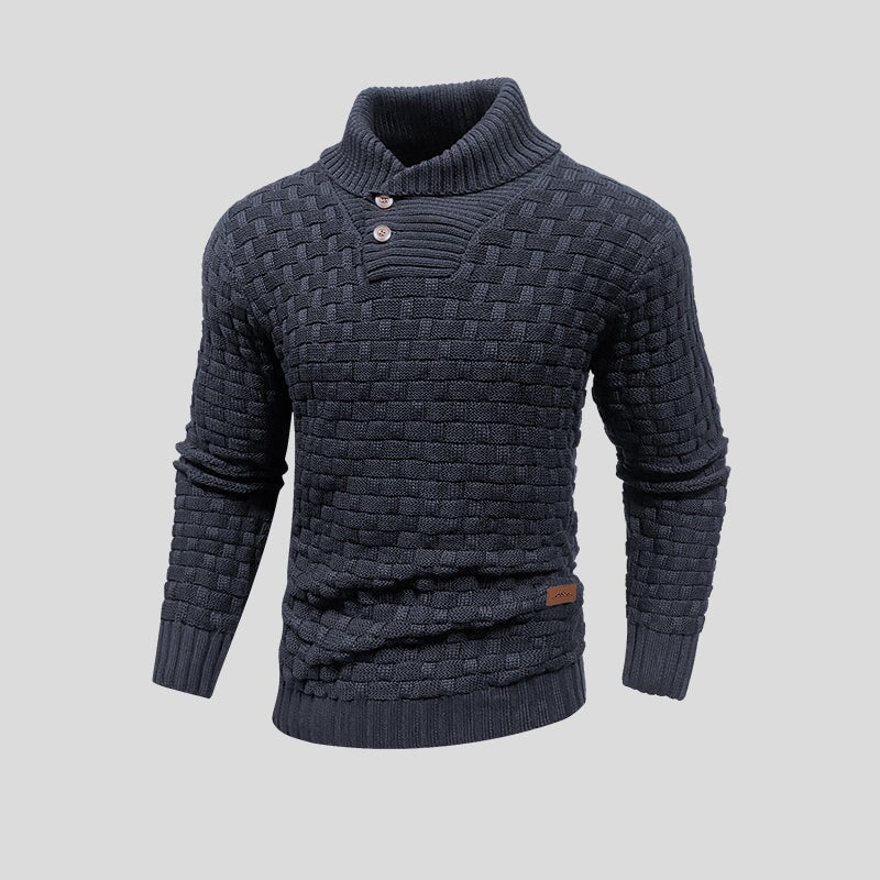 Buttoned Sweater with Half Collar for Men