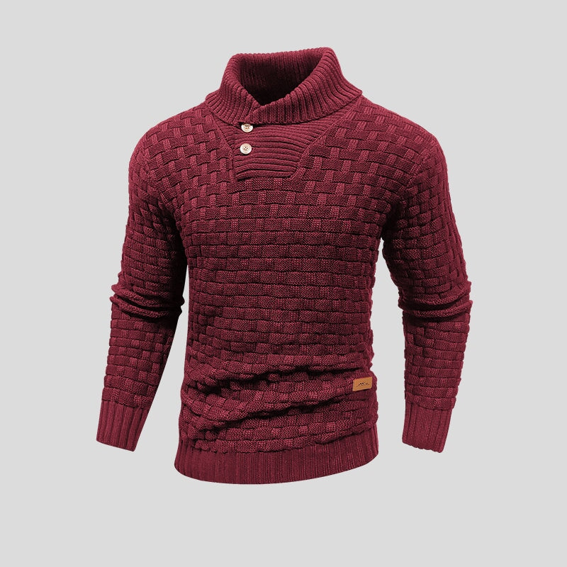 Buttoned Sweater with Half Collar for Men
