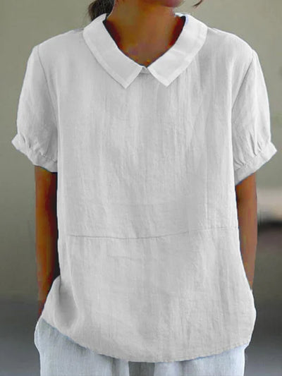 Airy Women's Linen Blouse Short Sleeve with Peter Pan Collar