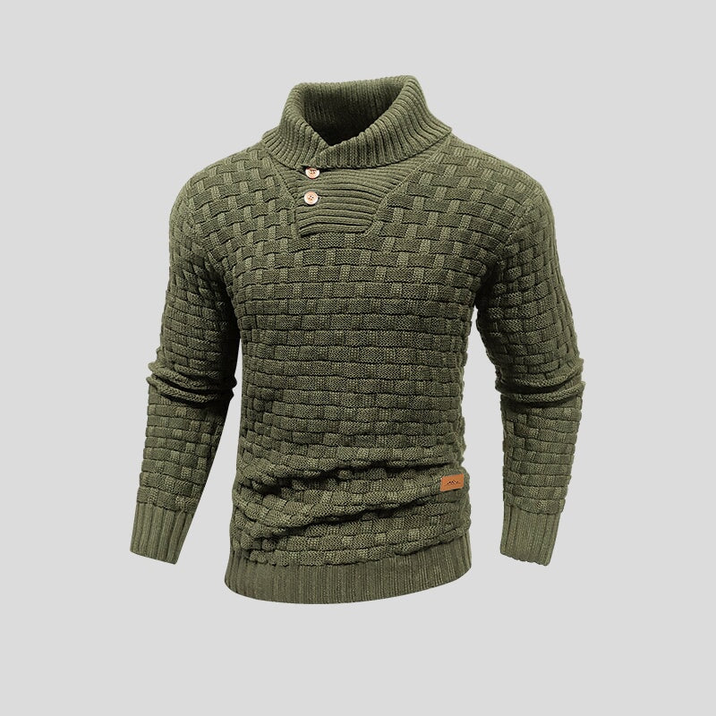 Buttoned Sweater with Half Collar for Men